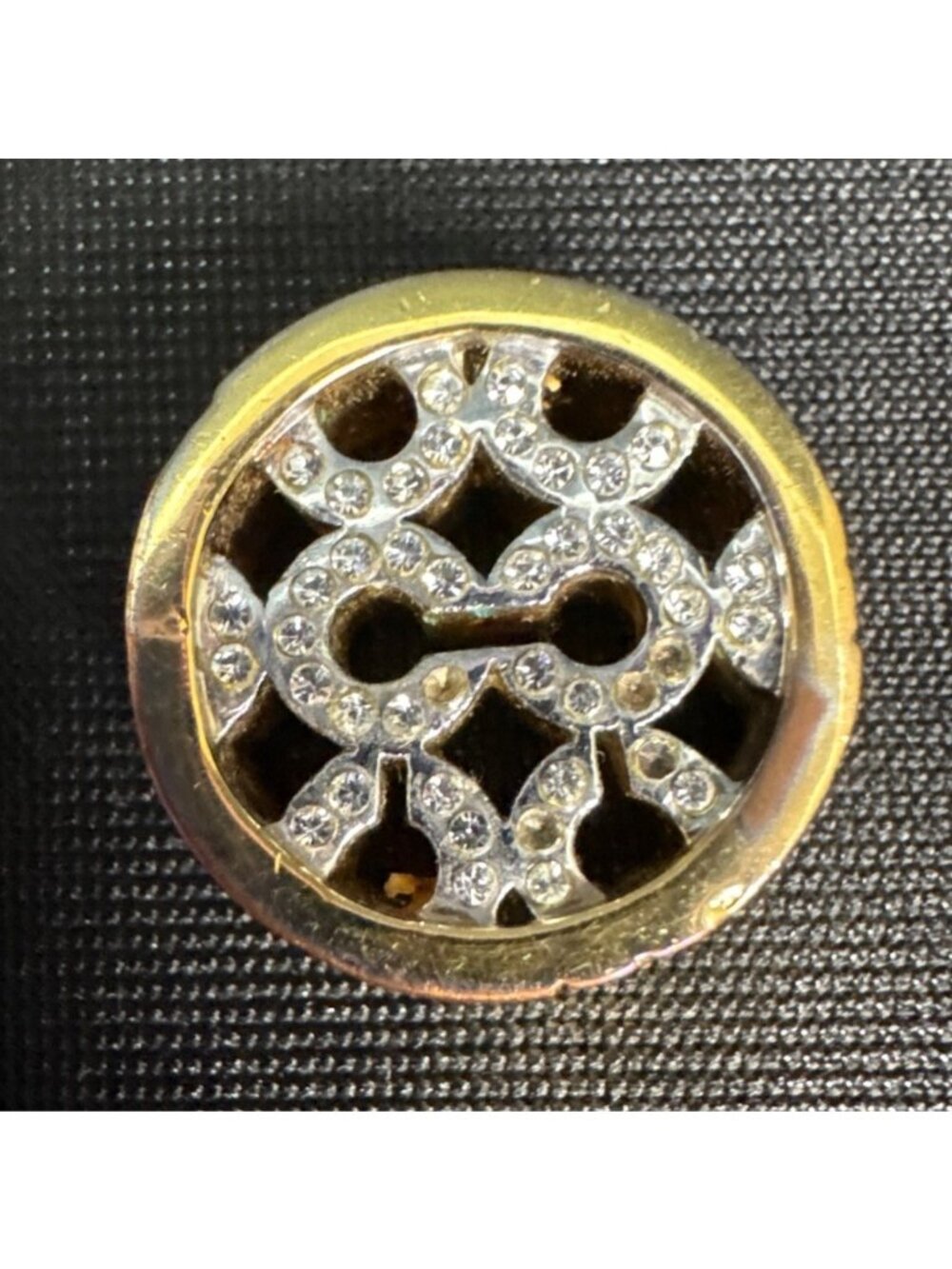 Coach Gold-Tone Crystal Necklace Pendant Charm Authentic Round With Dust Bag